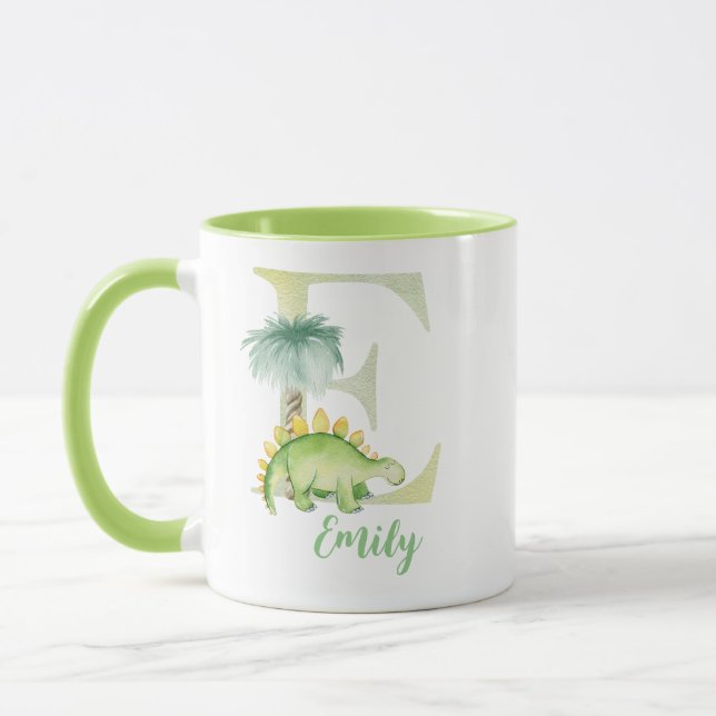 Watercolor letter E with dinosaur Mug (Left)