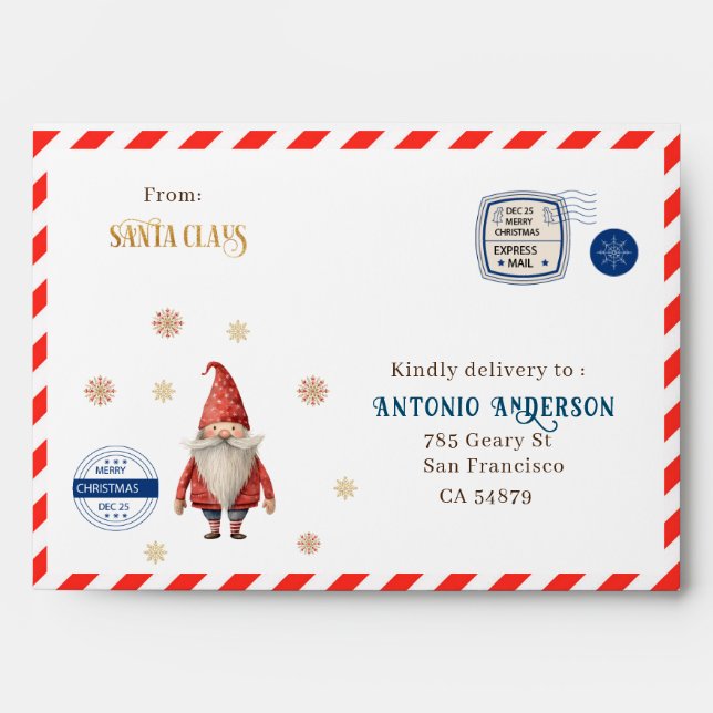  Watercolor Letter from Santa baby shower Envelope (Front)