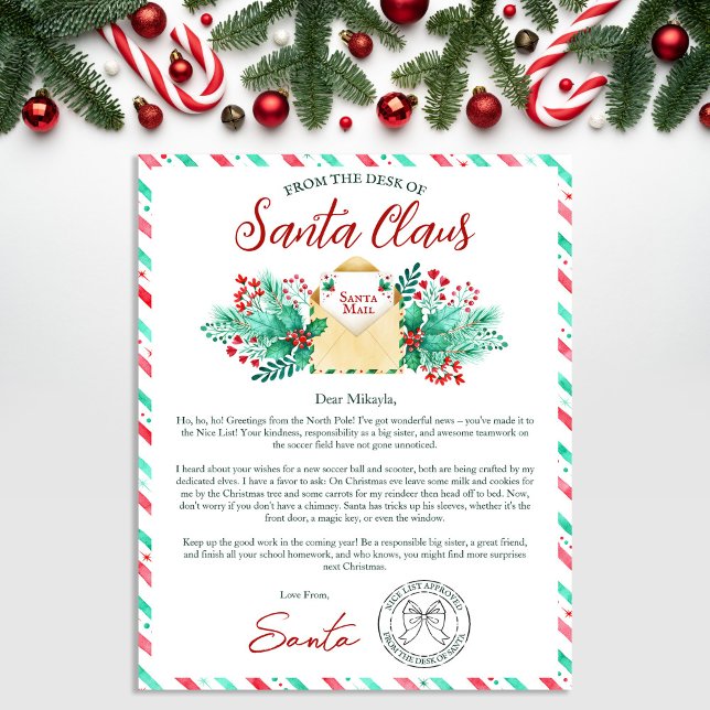 Watercolor Letter From Santa Claus for Kids  (Watercolor Letter From Santa Claus for Kids)