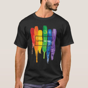 Watercolor LGBT Love Wins Rainbow Paint Typographi T-Shirt