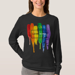 Watercolor Lgbt Love Wins Rainbow Paint Typographi T-Shirt