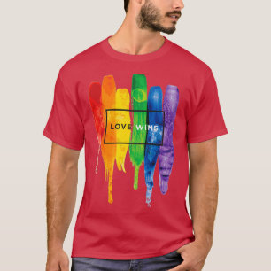 Watercolor LGBT Love Wins Rainbow Paint Typographi T-Shirt