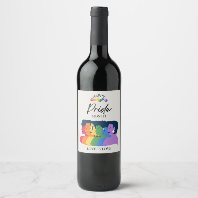 Watercolor LGBTQ PRIDE Month Party Wine Label (Front)