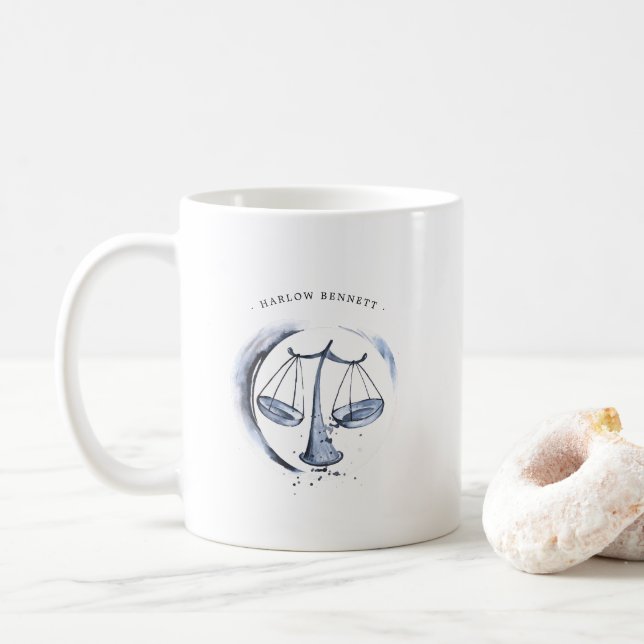 Watercolor Libra Astrology Zodiac Sign | Monogram  Coffee Mug (With Donut)