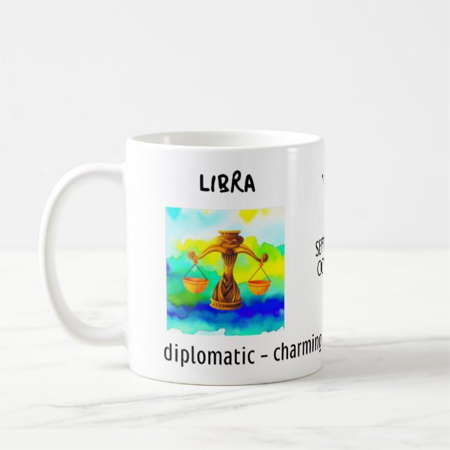 watercolor Libra zodiac sign and characteristics Coffee Mug (Left)