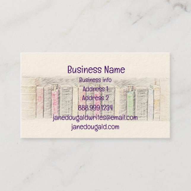 Watercolor Library Old Books Writer Business Card (Front)