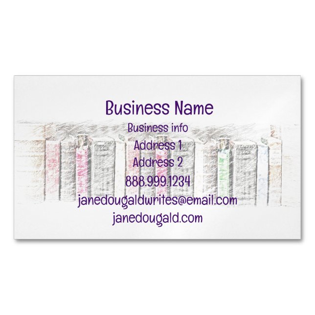 Watercolor Library Old Books Writer Magnetic Business Card (Front)