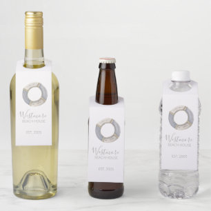 Watercolor Life Preserver Beach House Bottle Tag