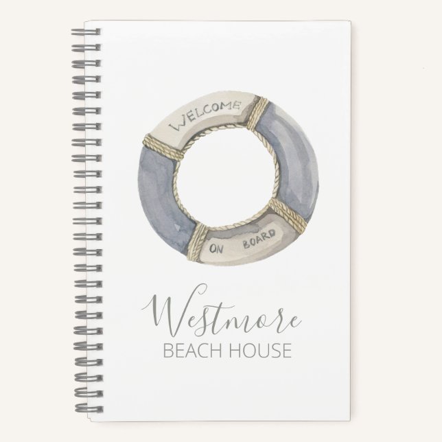 Watercolor Life Preserver Beach House Notebook (Front)