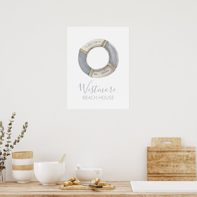Watercolor Life Preserver Beach House Poster (Kitchen)