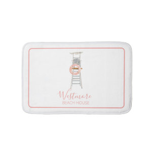 Watercolor Lifeguard Chair Beach House Bath Mat