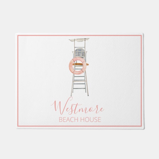 Watercolor Lifeguard Chair Beach House Doormat (Front)