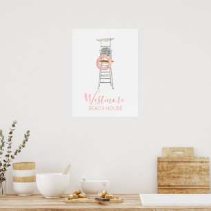 Watercolor Lifeguard Chair Beach House Poster
