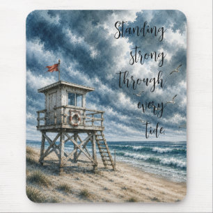 Watercolor Lifeguard Stand on Coastal Beach Mouse Mat