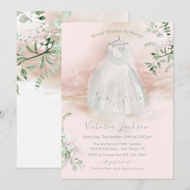 Watercolor Light & Airy Bridal Gown Shower Invitation (Front/Back)