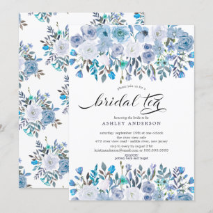 Watercolor Light Blue Floral Bridal Tea Invitation