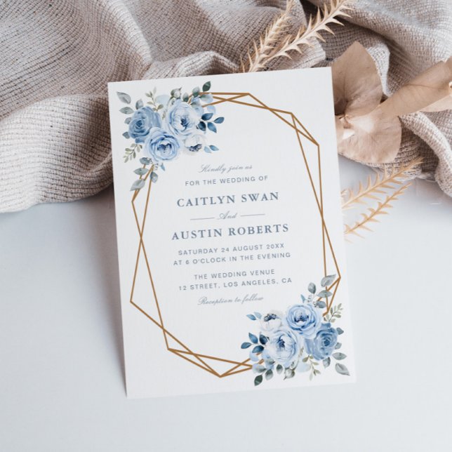 watercolor light blue floral geometric wedding invitation (Creator Uploaded)