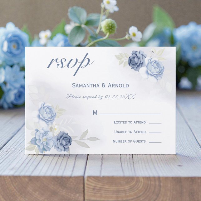 Watercolor Light Blue Floral Wedding RSVP Invitation (Creator Uploaded)