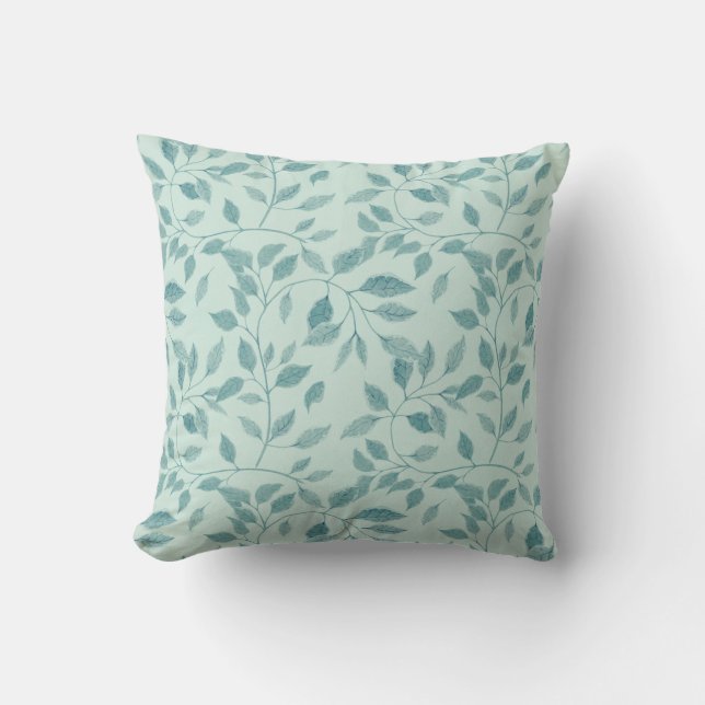 Watercolor Light Blue Leaf Pattern Cushion (Front)