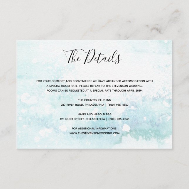 Watercolor light blue wedding details insert card (Front)
