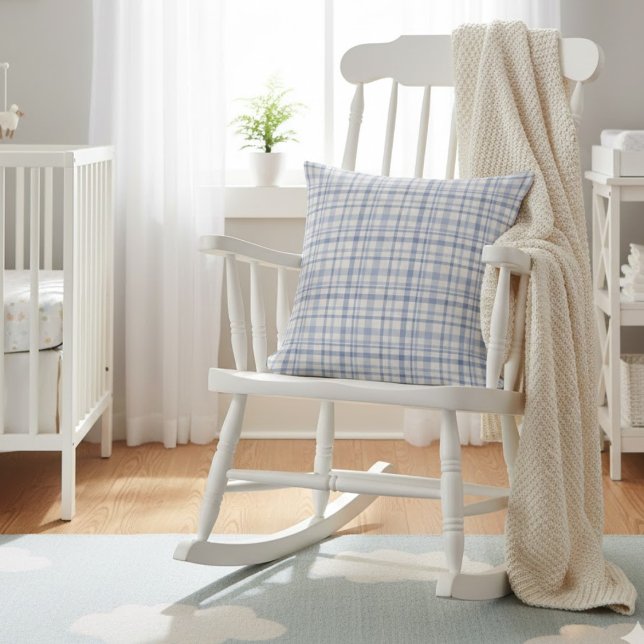 Watercolor Light Blue White Plaid Nursery Room Cushion (Creator Uploaded)