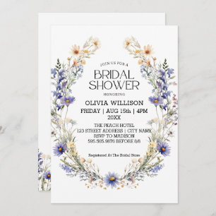 Watercolor Light Blue Wildflowers Bridal Shower Invitation