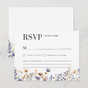 Watercolor Light Blue Wildflowers Bridal Shower RSVP Card