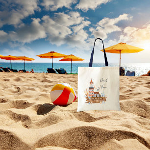 Watercolor light house beach tote bag