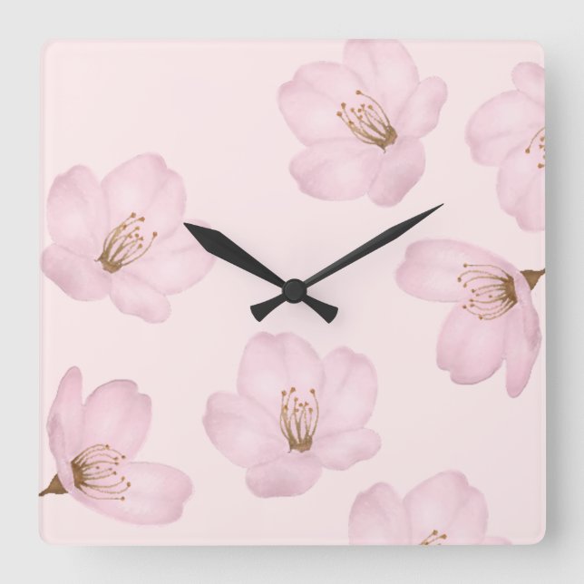 Watercolor Light Pink Cherry Blossom Wall Clock (Front)