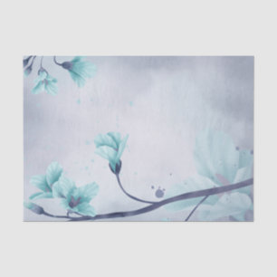 Watercolor Light Teal Blue Flower Floral Decoupage Tissue Paper