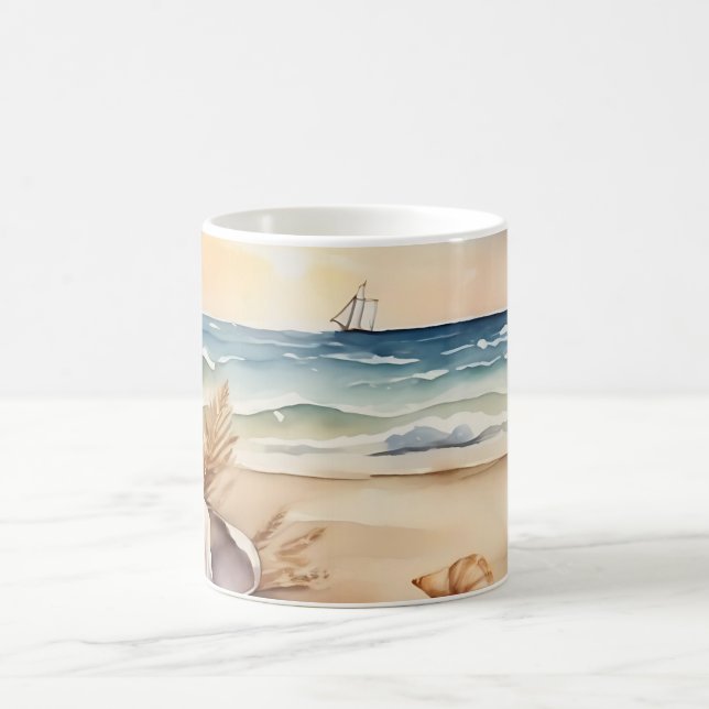 Watercolor Lighthouse and Beach Coffee Mug (Center)