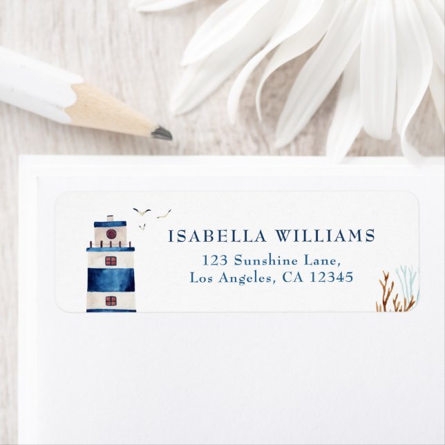 Watercolor Lighthouse Baby Shower Address  Label (Insitu)