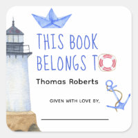 Watercolor lighthouse - baby shower bookplate