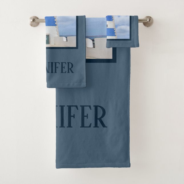 Watercolor lighthouse bath towel set (Insitu)