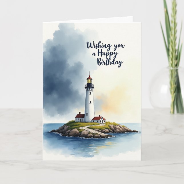 Watercolor Lighthouse Birthday Card (Front)