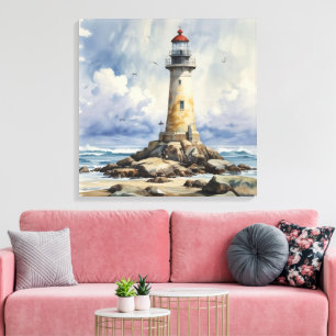 Watercolor Lighthouse Canvas Print