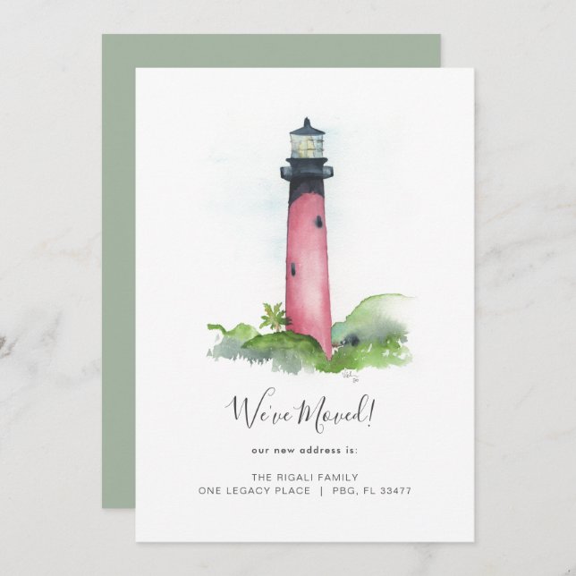Watercolor Lighthouse Change of Address Moving Invitation (Front/Back)