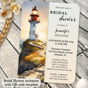 Watercolor Lighthouse Coastal Bridal Shower Invitation