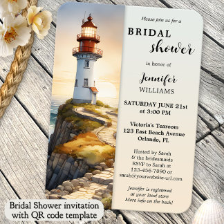 Watercolor Lighthouse Coastal Bridal Shower Invitation