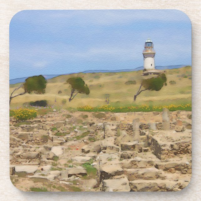 Watercolor lighthouse coaster (Front)