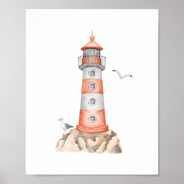Watercolor Lighthouse Cute Poster (Front)