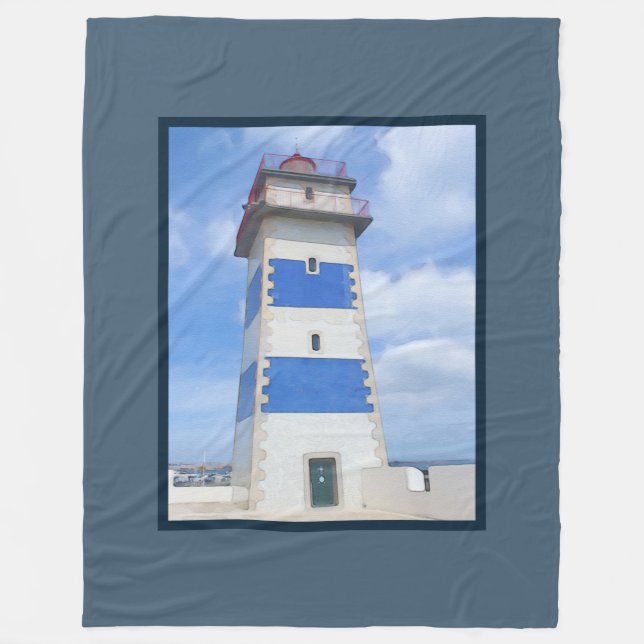 Watercolor lighthouse fleece blanket (Front)