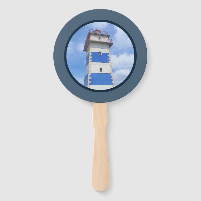 Watercolor lighthouse hand fan (Front)