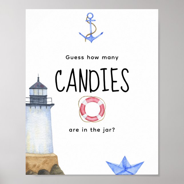 Watercolor lighthouse - How many candies Poster (Front)