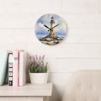 Watercolor Lighthouse Large Clock