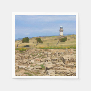 Watercolor lighthouse napkin