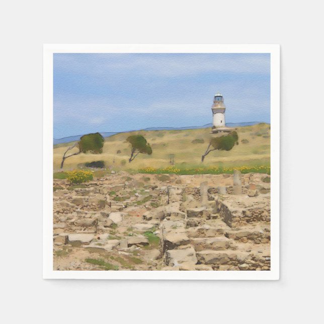 Watercolor lighthouse napkin (Front)