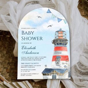 Watercolor Lighthouse Nautical Arch Baby Shower Invitation