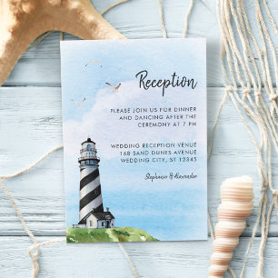 Watercolor Lighthouse Nautical Wedding Reception Enclosure Card