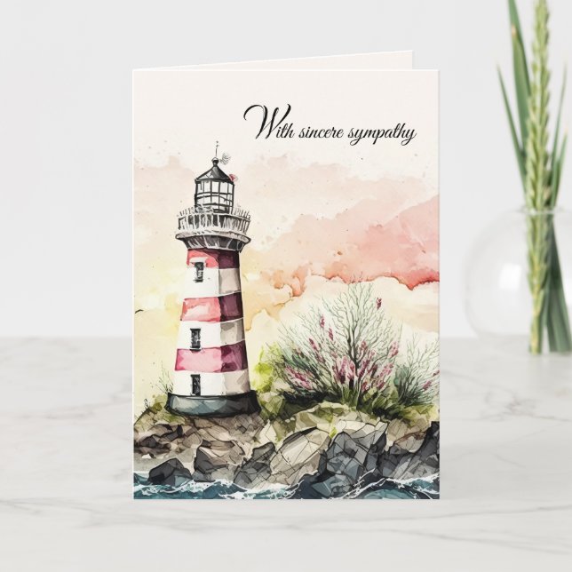 Watercolor Lighthouse Painting Sympathy Card (Front)